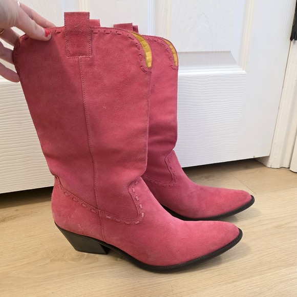 Gianni Bini Pink Suede Festival Going Out Cowgirl Mid Calf Boots Sizs 9.5M - Picture 2 of 12